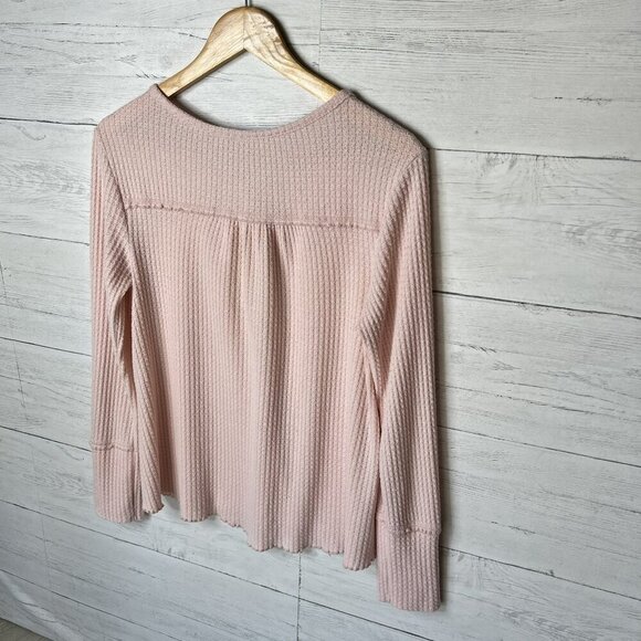 By Anthropologie Top Womens Size Small Pale Pink Waffle Knit Henley Thermal - Picture 12 of 16